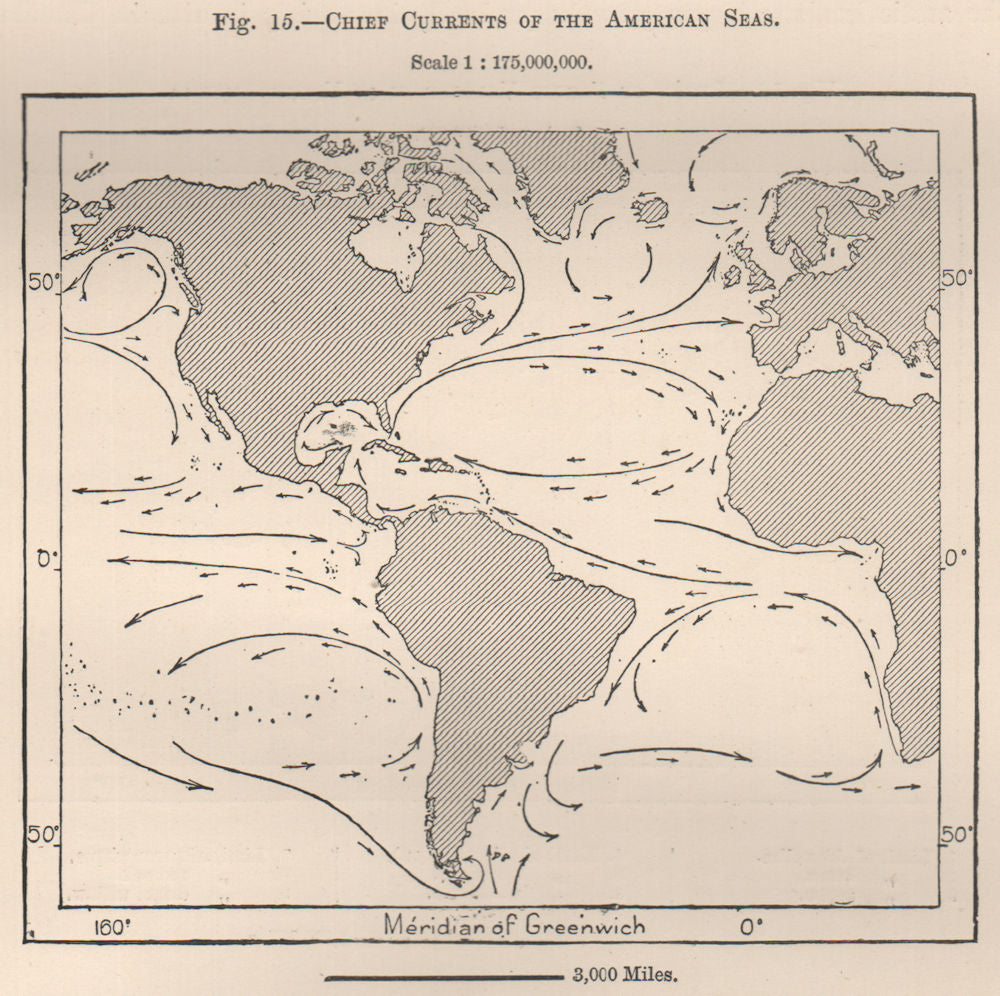 Chief Currents of the American Seas. Atlantic Pacific 1885 old antique map